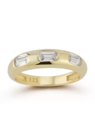 Sterling Silver Triple Emerald Cut CZ Thin Dome Ring