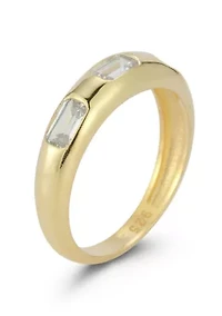 Sterling Silver Triple Emerald Cut CZ Thin Dome Ring