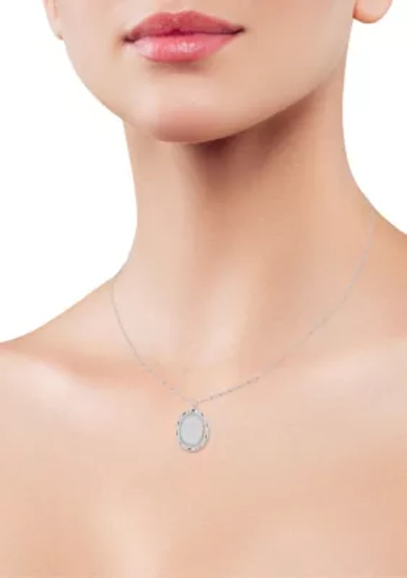 Sterling Silver CZ Cross Oval Medallion Necklace