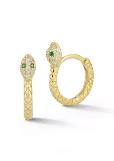Sterling Silver CZ Snake Huggie Hoop Earrings