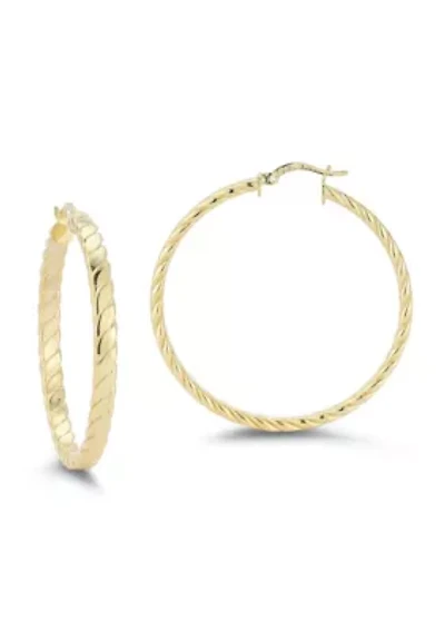 Sterling Silver Large Flat Twist Hoop Earrings