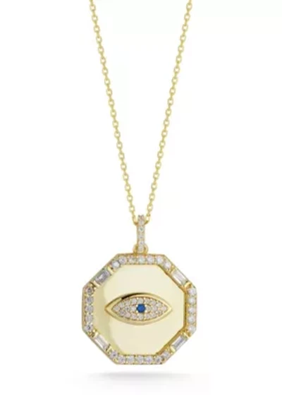 Sterling Silver CZ Octagon Eye Medallion Necklace