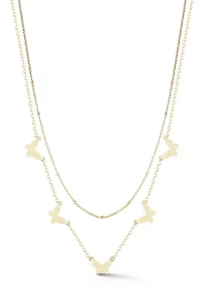 Sterling Silver Double Layer Polished Butterfly Station Necklace