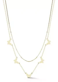 Sterling Silver Double Layer Polished Butterfly Station Necklace