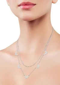 Sterling Silver Double Layer Polished Butterfly Station Necklace