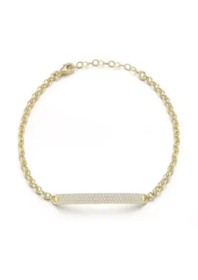 Sterling Silver Pave Bar Oval Link Bracelet
