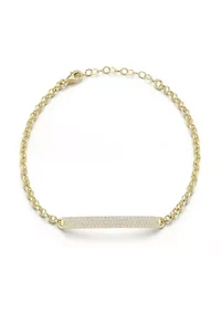 Sterling Silver Pave Bar Oval Link Bracelet