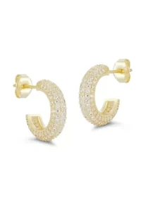 Sterling Silver Small Pave C Hoop Earrings