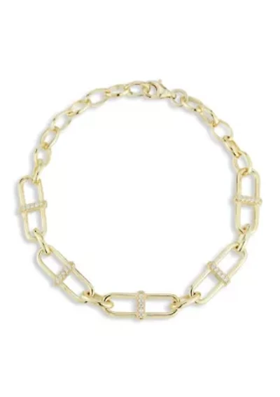 Sterling Silver CZ H-Link Bracelet