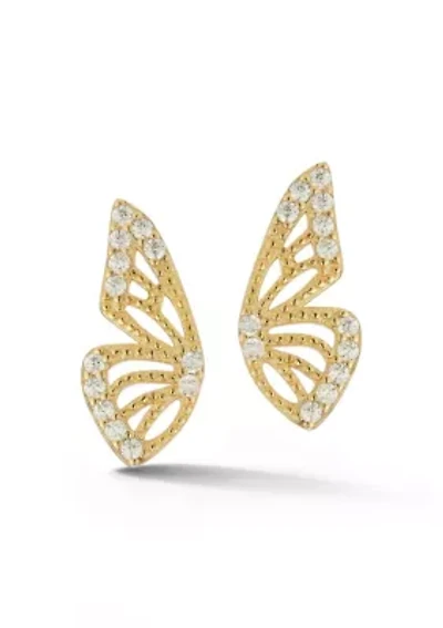 Sterling Silver CZ Butterfly Wing Stud Earrings