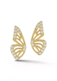 Sterling Silver CZ Butterfly Wing Stud Earrings