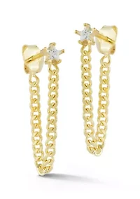 Sterling Silver CZ Star Curb Chain Front/Back Drop Earrings