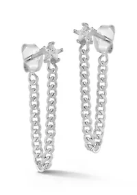 Sterling Silver CZ Star Curb Chain Front/Back Drop Earrings