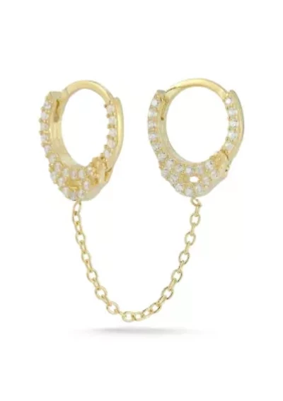 Sterling Silver Pave Double Piercing Huggie Hoop Earring