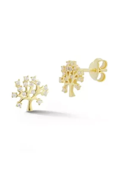 Sterling Silver CZ Tree Stud Earrings