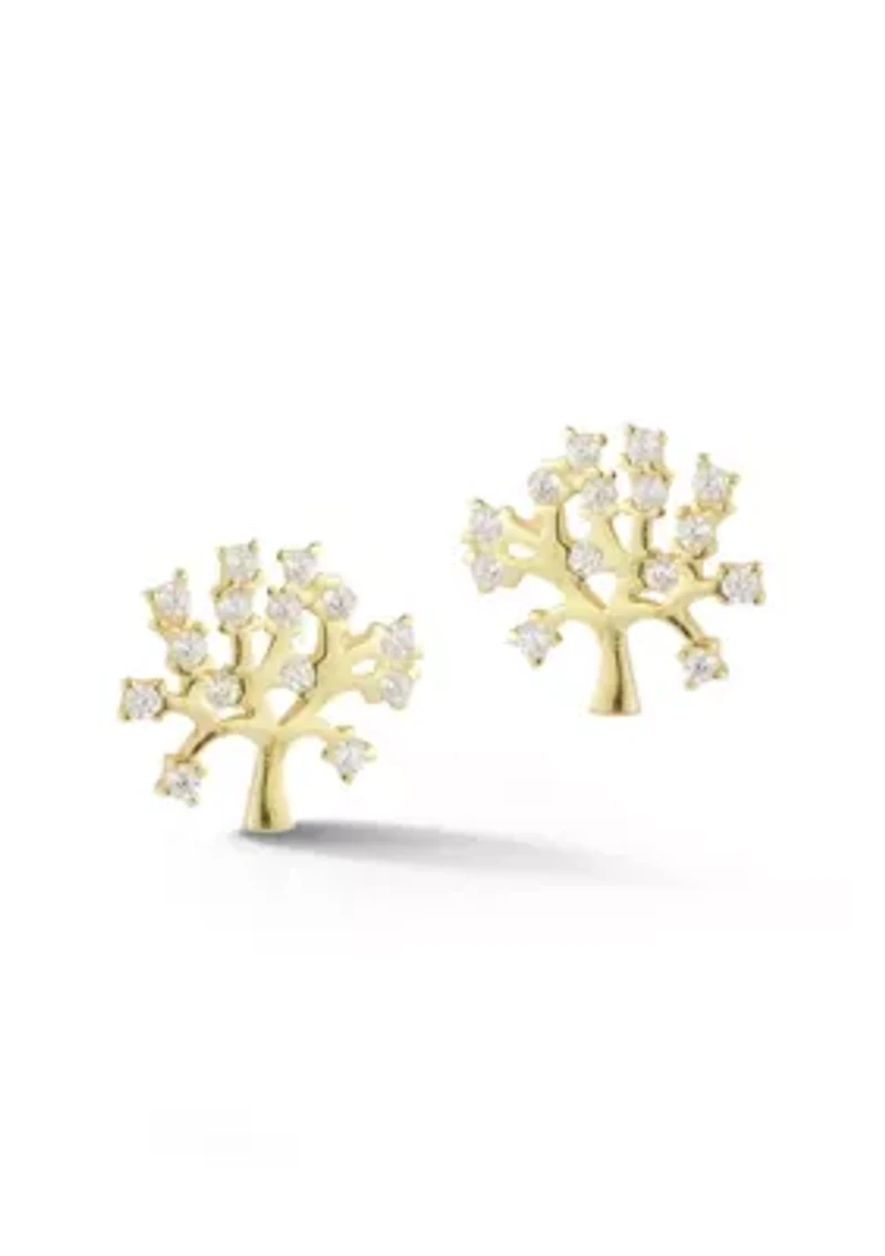 Sterling Silver CZ Tree Stud Earrings