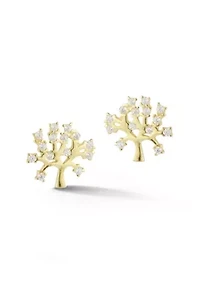 Sterling Silver CZ Tree Stud Earrings