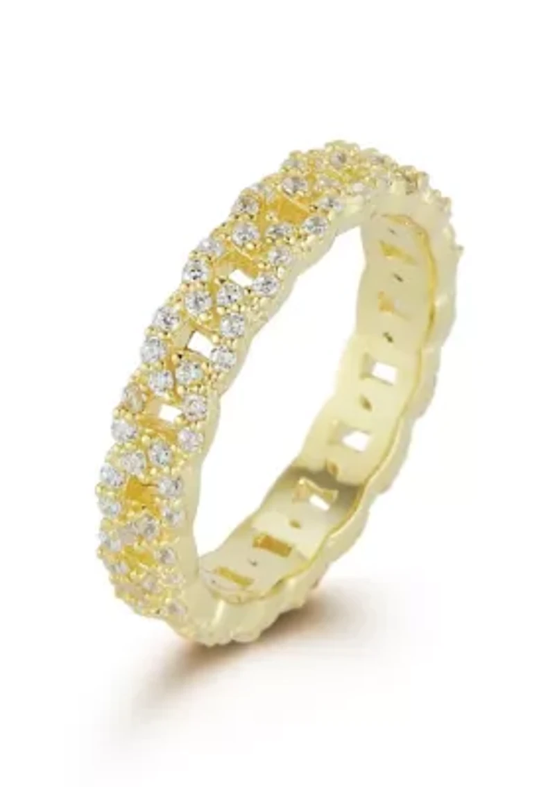 Sterling Silver Pave Curb Chain Link Band Ring