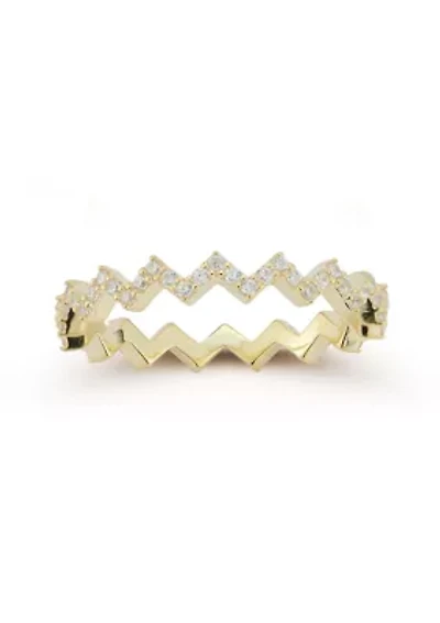 Sterling Silver Pave Zigzag Band Ring