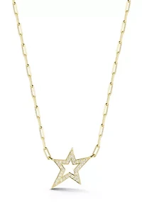 Sterling Silver Pave Open Star Pendant Necklace