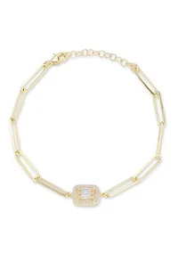 Sterling Silver Illusion Cut CZ Bracelet with Paperclip Chain