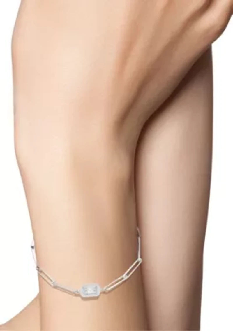 Sterling Silver Illusion Cut CZ Bracelet with Paperclip Chain