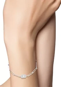 Sterling Silver Illusion Cut CZ Bracelet with Paperclip Chain