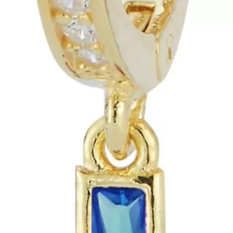 Sterling Silver Baguette Cut CZ Charm Huggie Hoop Earrings