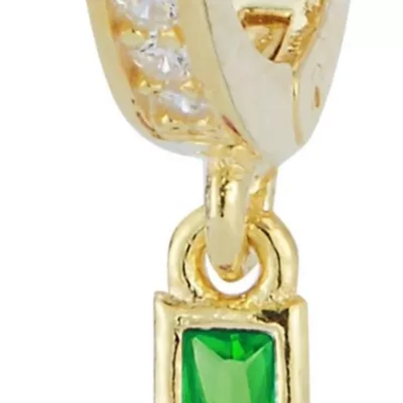 Sterling Silver Baguette Cut CZ Charm Huggie Hoop Earrings