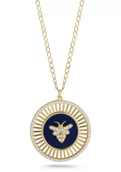 Sterling Silver CZ and Gemstone Bee Medallion Necklace