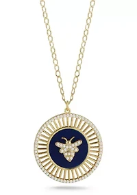 Sterling Silver CZ and Gemstone Bee Medallion Necklace