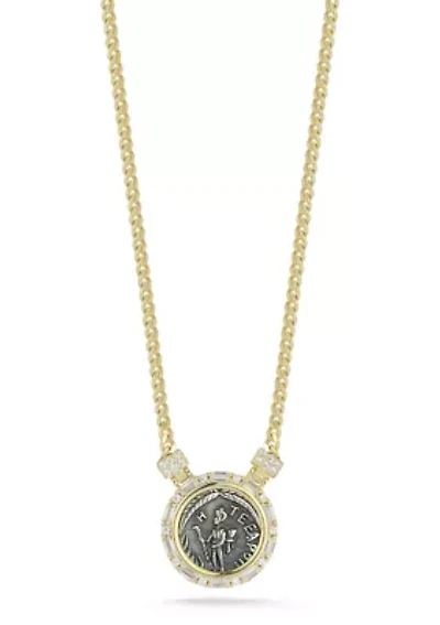 Sterling Silver CZ Vintage Coin Medallion Necklace