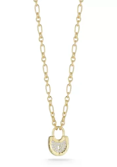 Sterling Silver CZ Padlock Necklace