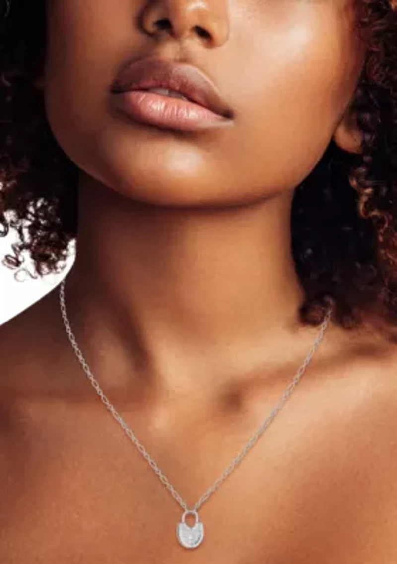 Sterling Silver CZ Padlock Necklace