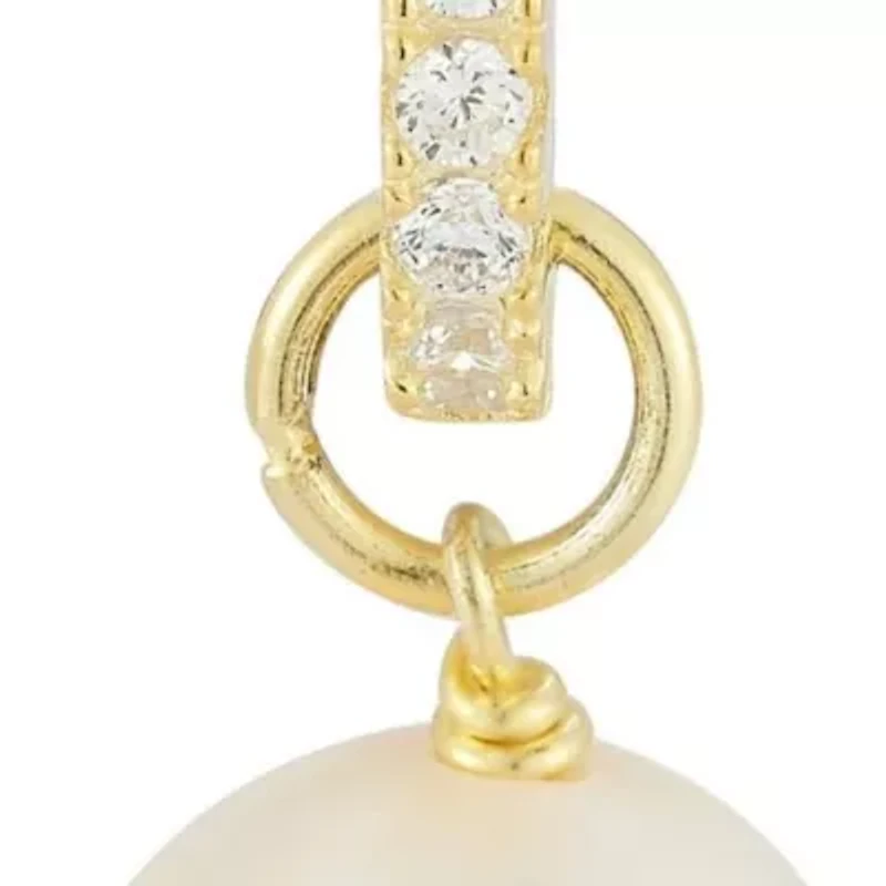 Sterling Silver Pave Pearl Charm Huggie Hoop Earrings