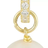 Sterling Silver Pave Pearl Charm Huggie Hoop Earrings