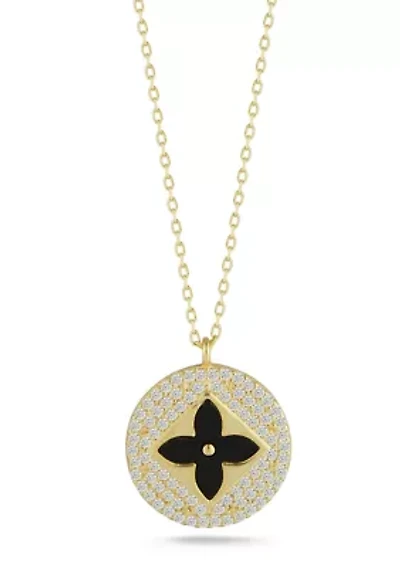 Sterling Silver Gemstone Clover Pave Medallion Necklace