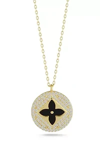 Sterling Silver Gemstone Clover Pave Medallion Necklace