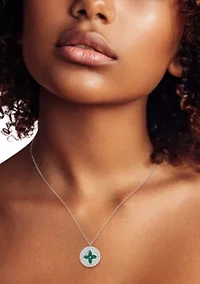 Sterling Silver Gemstone Clover Pave Medallion Necklace