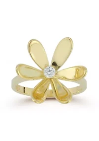 Sterling Silver CZ Bold Curved Flower Ring