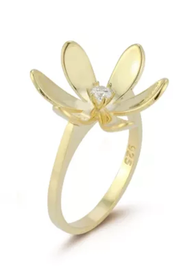 Sterling Silver CZ Bold Curved Flower Ring