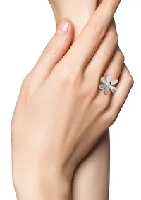 Sterling Silver CZ Bold Curved Flower Ring