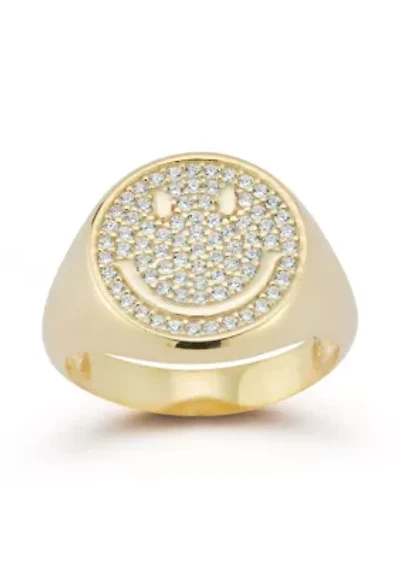 Sterling Silver Pave Smiley Face Signet Ring