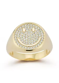 Sterling Silver Pave Smiley Face Signet Ring