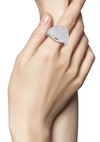 Sterling Silver Pave Smiley Face Signet Ring