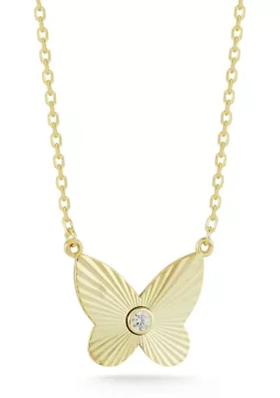 Sterling Silver Bezel CZ Butterfly Pendant Necklace