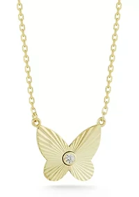 Sterling Silver Bezel CZ Butterfly Pendant Necklace