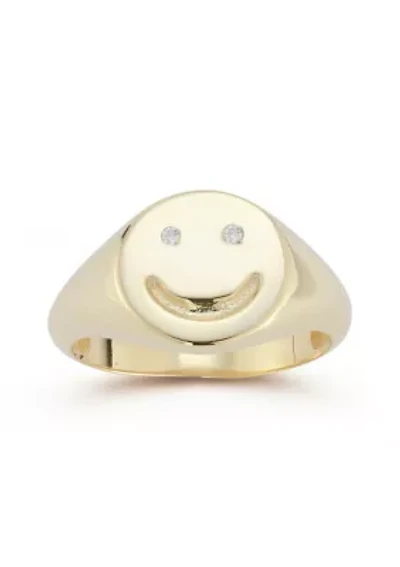 Sterling Silver CZ Polished Smiley Face Signet Ring