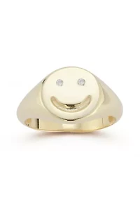 Sterling Silver CZ Polished Smiley Face Signet Ring