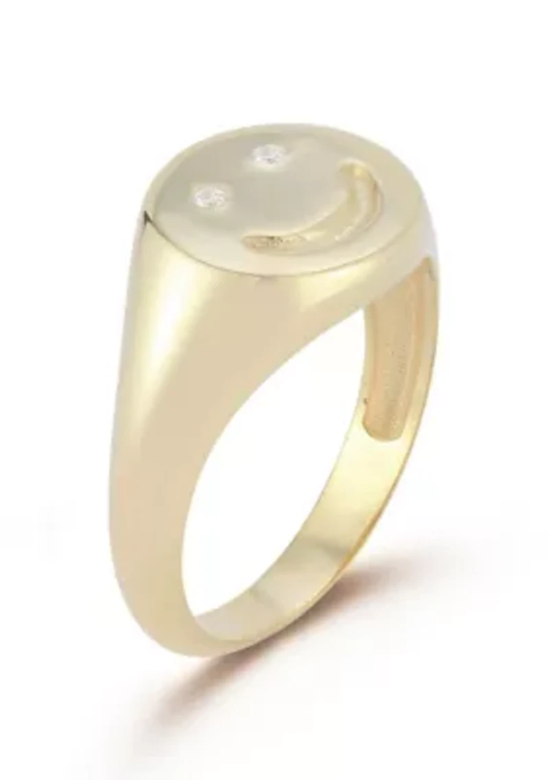 Sterling Silver CZ Polished Smiley Face Signet Ring
